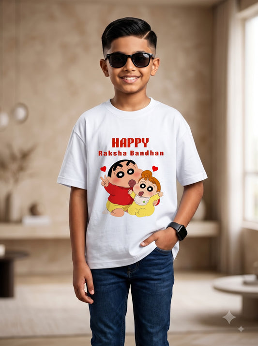 Happy Raksha Bandhan Boys T-Shirt | Shin-chan Cartoon Graphic Tee