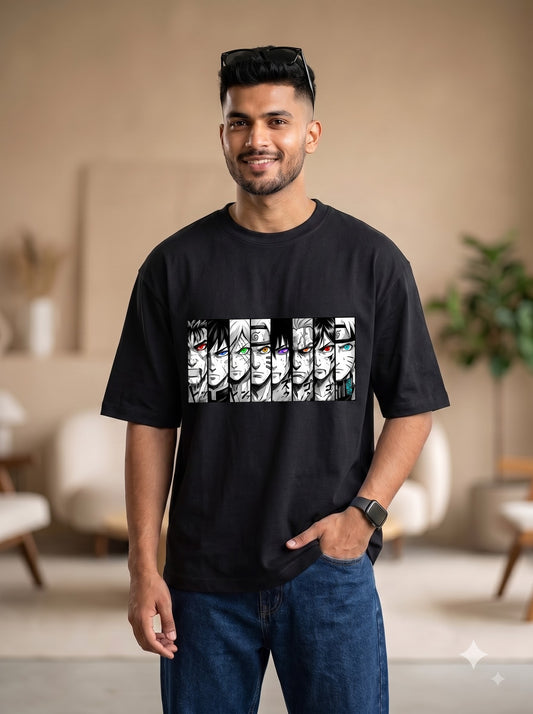 Multi-Character Anime Face Graphic T-Shirt | Premium Terry Oversized