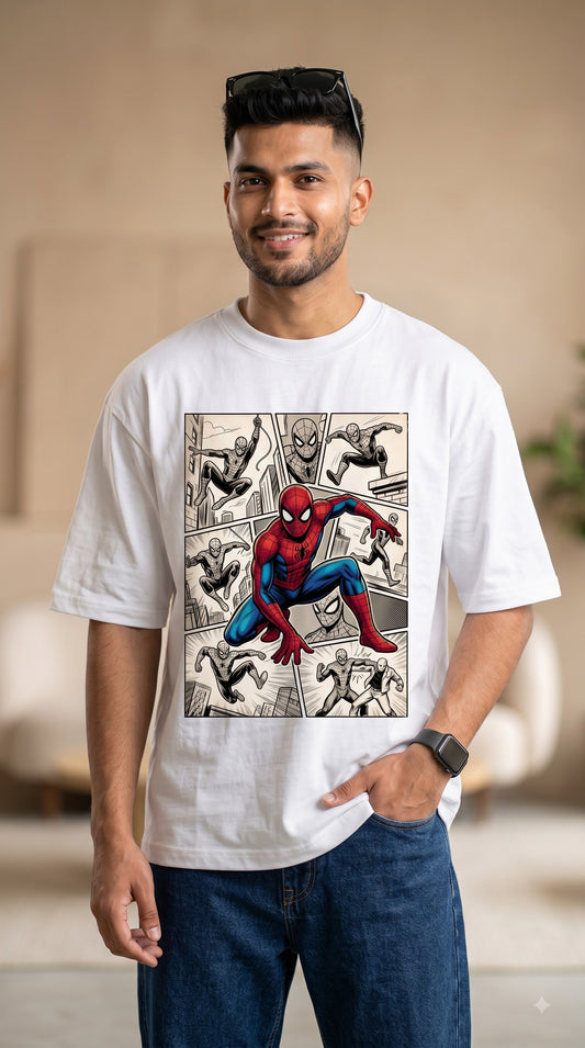 Spider-Man Action Comic Strip Print Oversized Tee