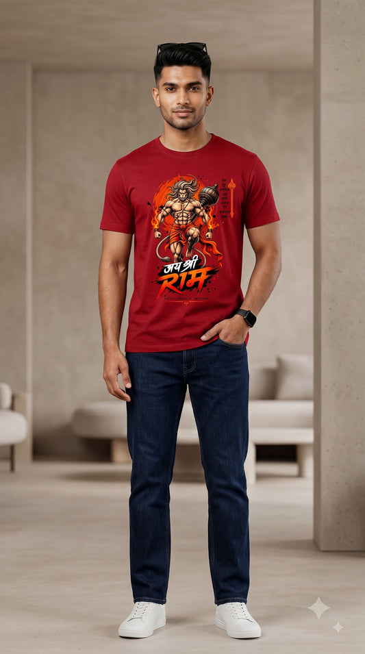 Jai Shri Ram Lord Hanuman Devotional Artwork Classic Crew T-Shirt