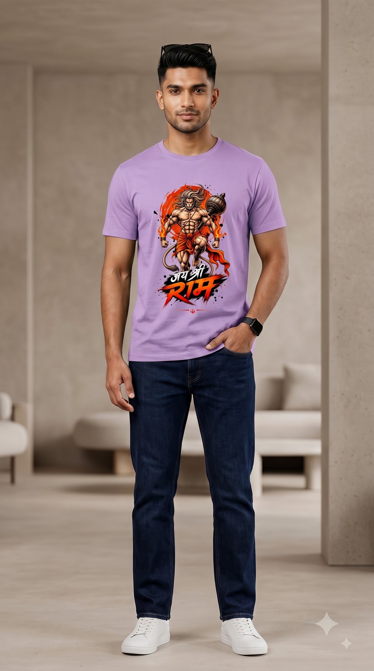 Jai Shri Ram Lord Hanuman Devotional Artwork Classic Crew T-Shirt