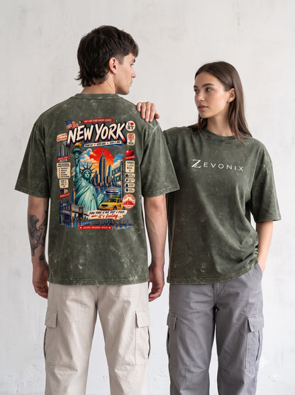 Vintage NY Skyline Acid Washed Oversized T-Shirt