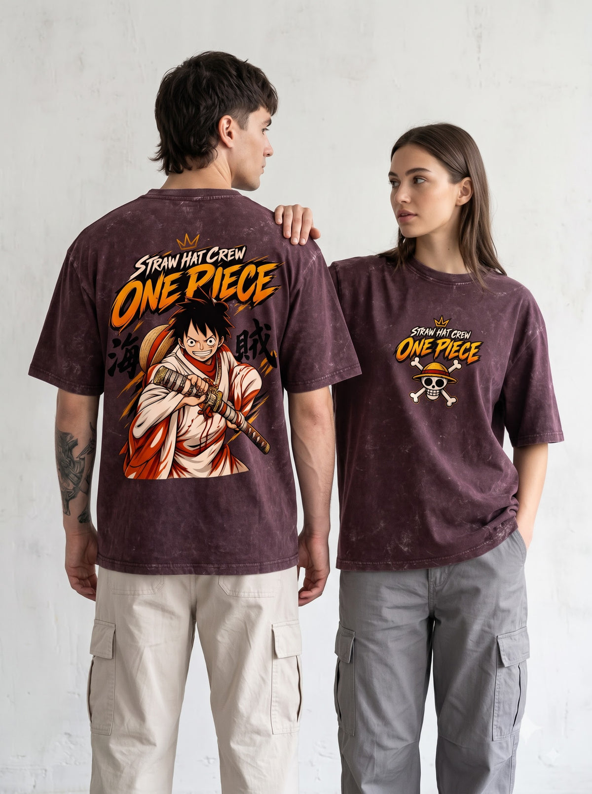 Premium Heavyweight One Piece Anime Acid Washed Oversized Tee
