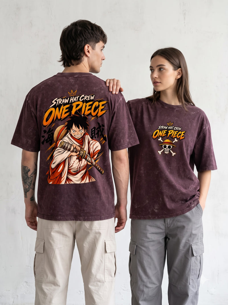 Premium Heavyweight One Piece Anime Acid Washed Oversized Tee