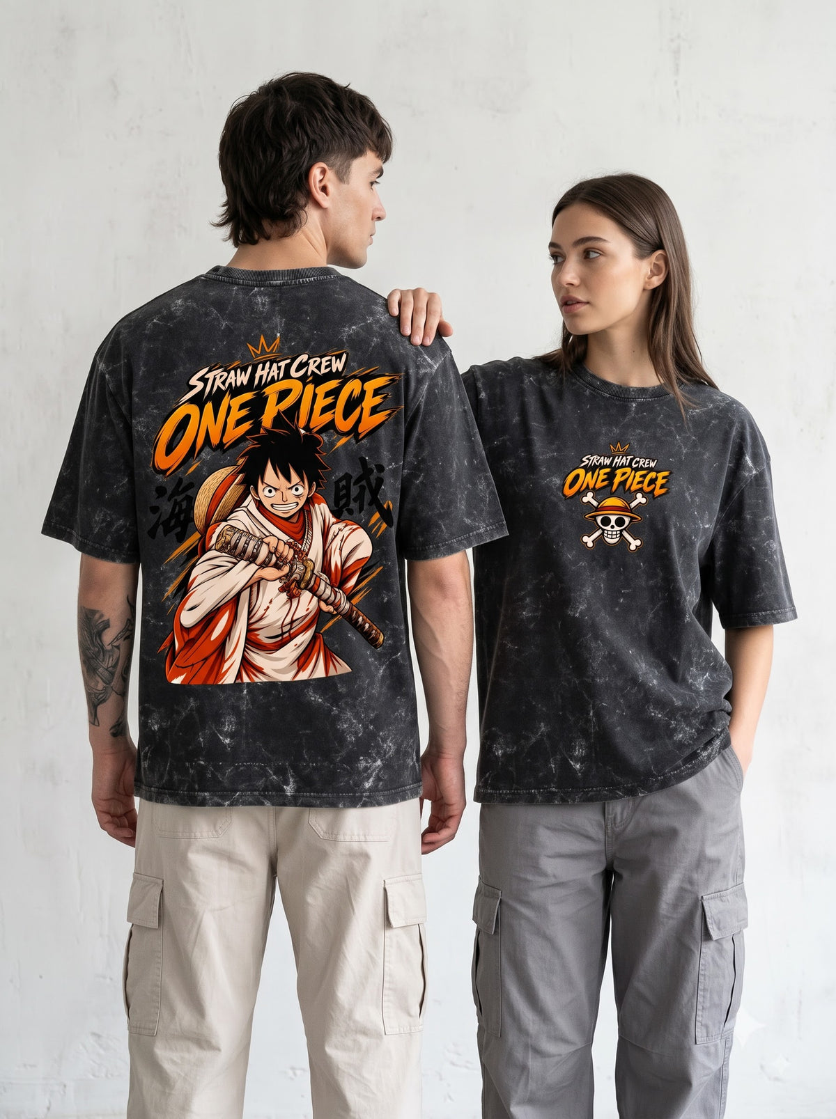 Premium Heavyweight One Piece Anime Acid Washed Oversized Tee