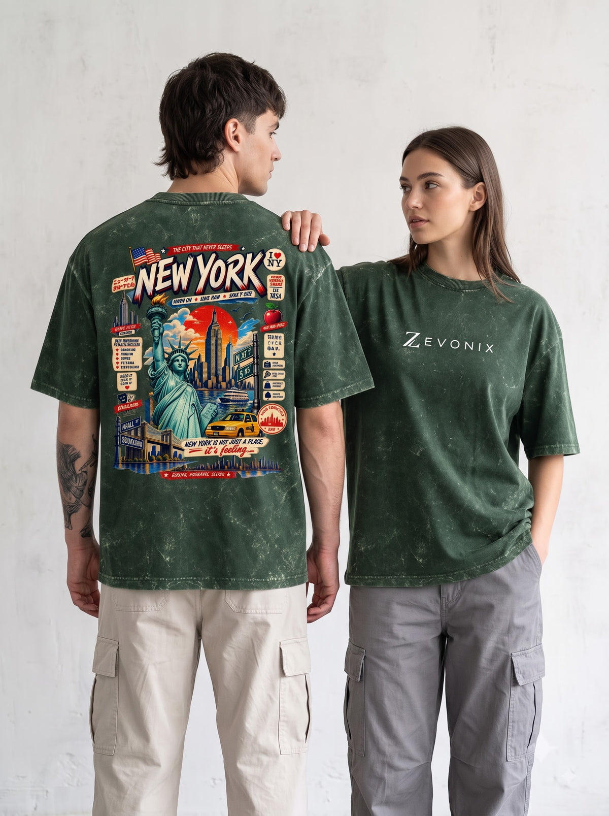 Vintage NY Skyline Acid Washed Oversized T-Shirt