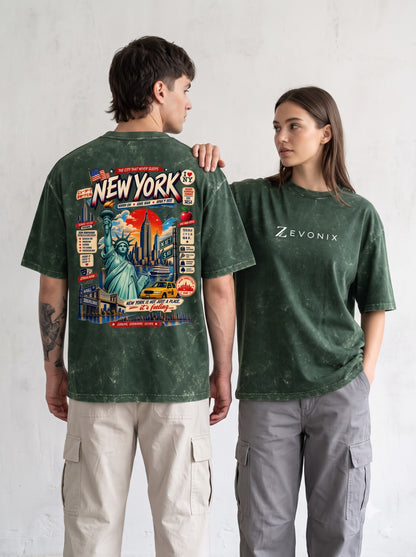 Vintage NY Skyline Acid Washed Oversized T-Shirt