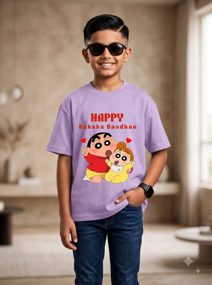 Happy Raksha Bandhan Boys T-Shirt | Shin-chan Cartoon Graphic Tee
