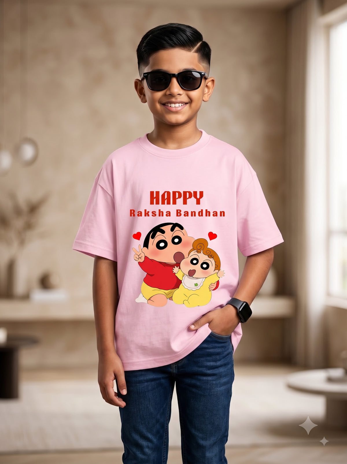 Happy Raksha Bandhan Boys T-Shirt | Shin-chan Cartoon Graphic Tee