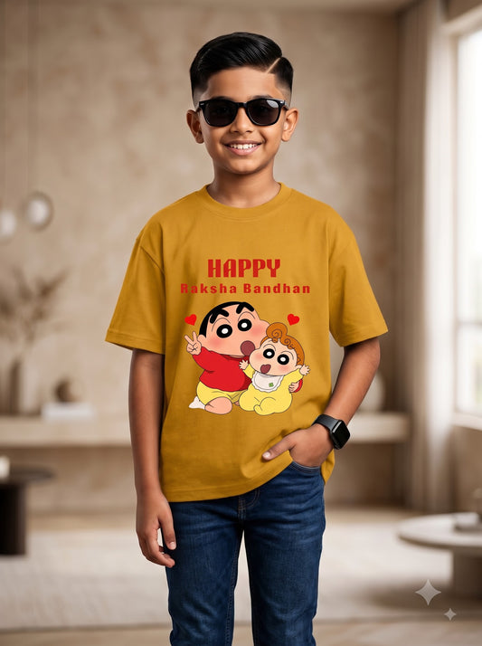 Happy Raksha Bandhan Boys T-Shirt | Shin-chan Cartoon Graphic Tee