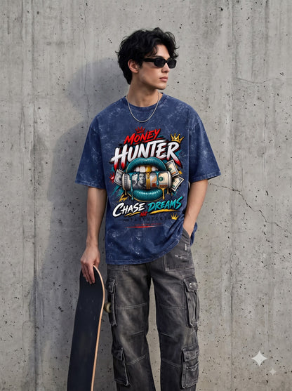 Greek Statue Money Typography Acid Washed Oversized T-Shirt