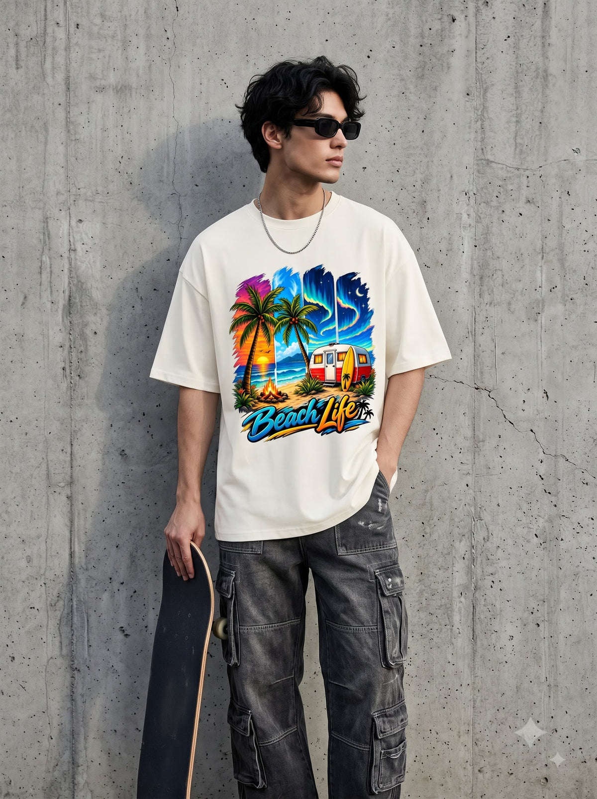 Beach Life Retro Surf Van  Classic Crew T-Shirt