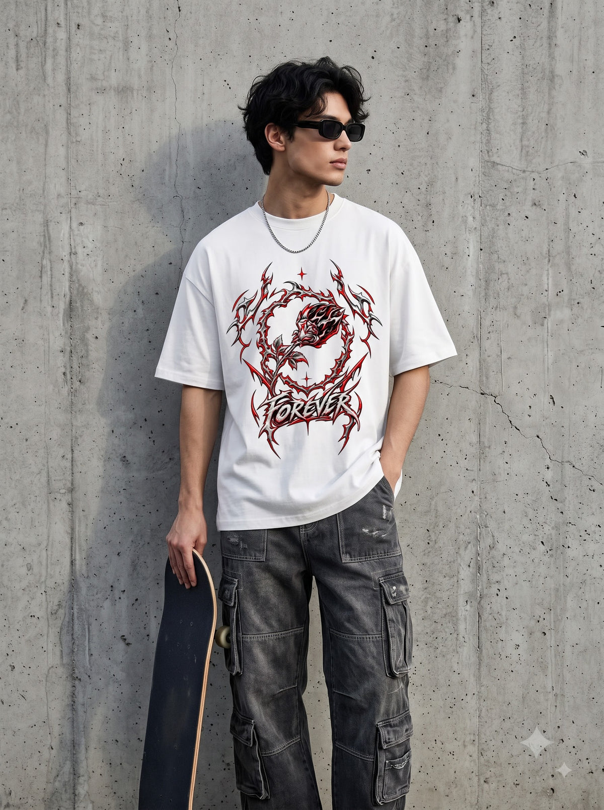 Urban Streetwear Tribal Rose Graphic Classic Crew T-Shirt