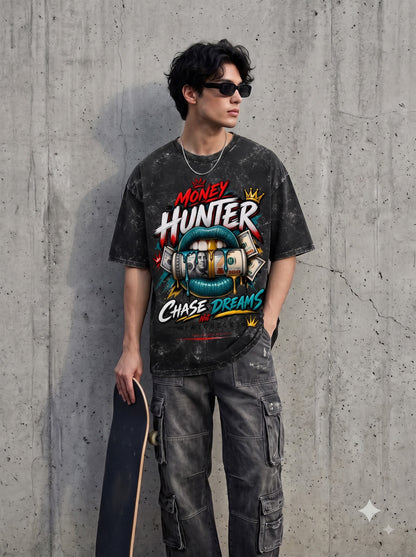 Greek Statue Money Typography Acid Washed Oversized T-Shirt