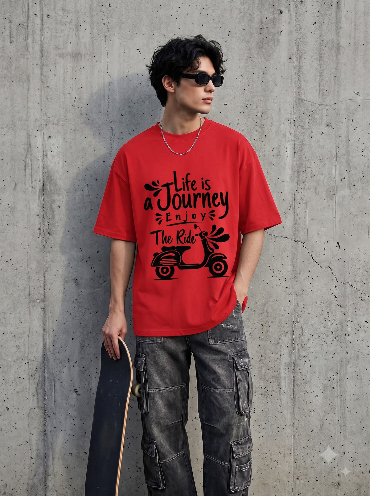 Cute Scooter Travel Quote White Oversized Crewneck T-Shirt