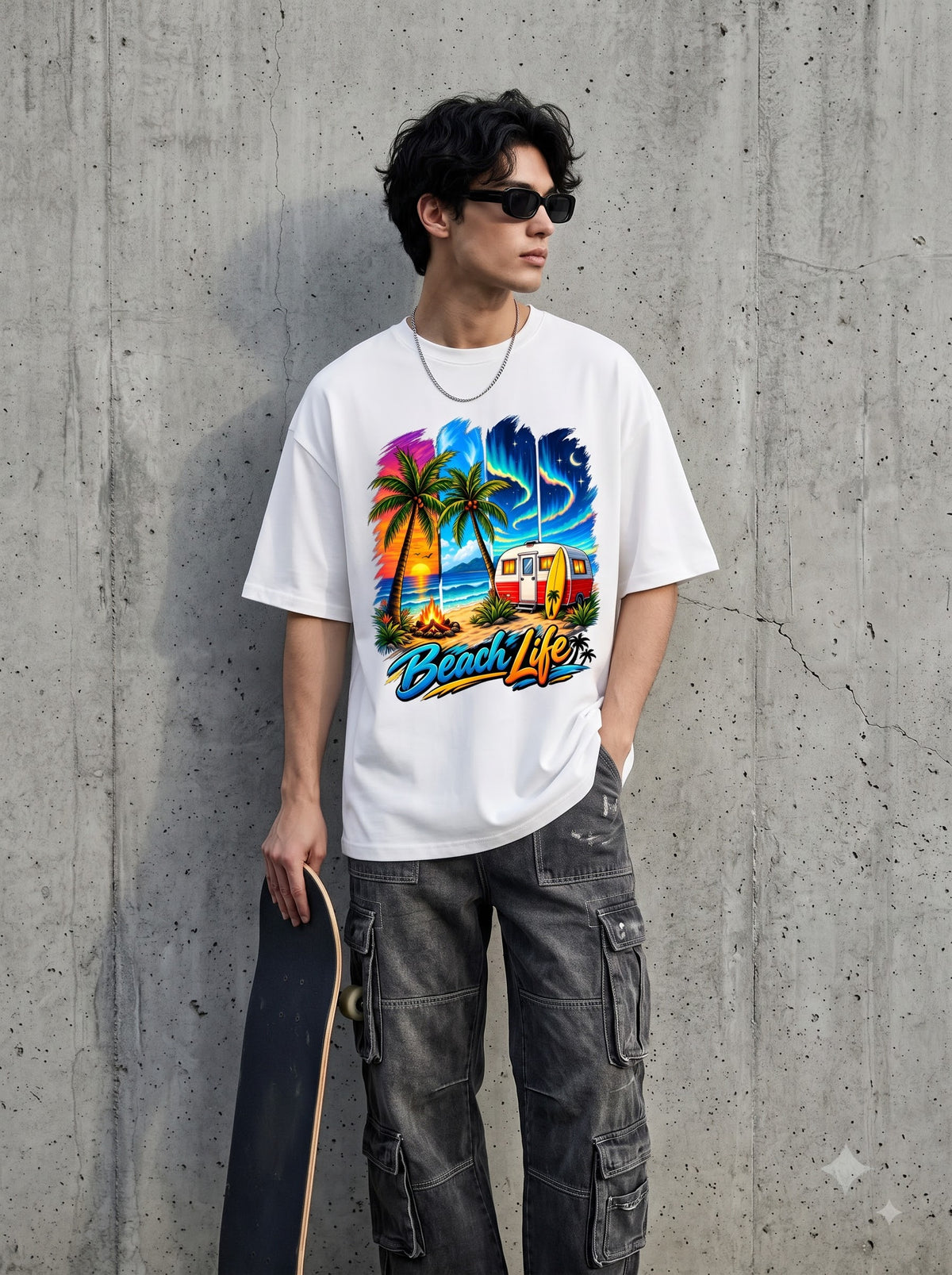 Beach Life Retro Surf Van  Classic Crew T-Shirt