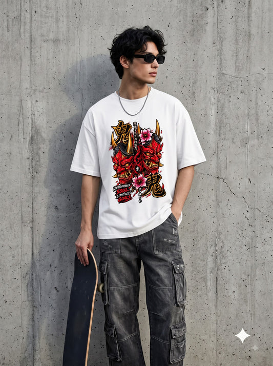 Streetwear Oni Mask Cherry Blossom Classic Crew T-Shirt