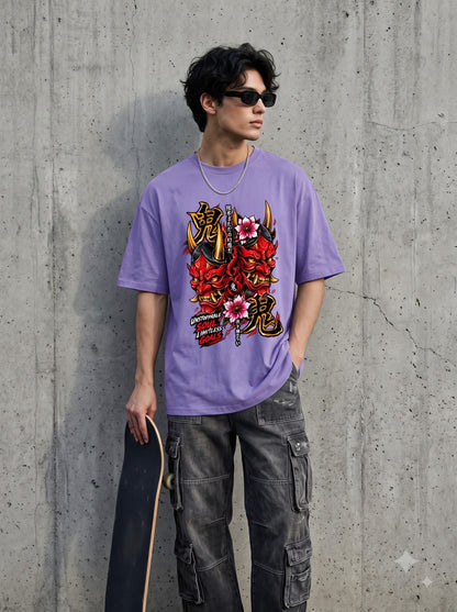 Streetwear Oni Mask Cherry Blossom Classic Crew T-Shirt