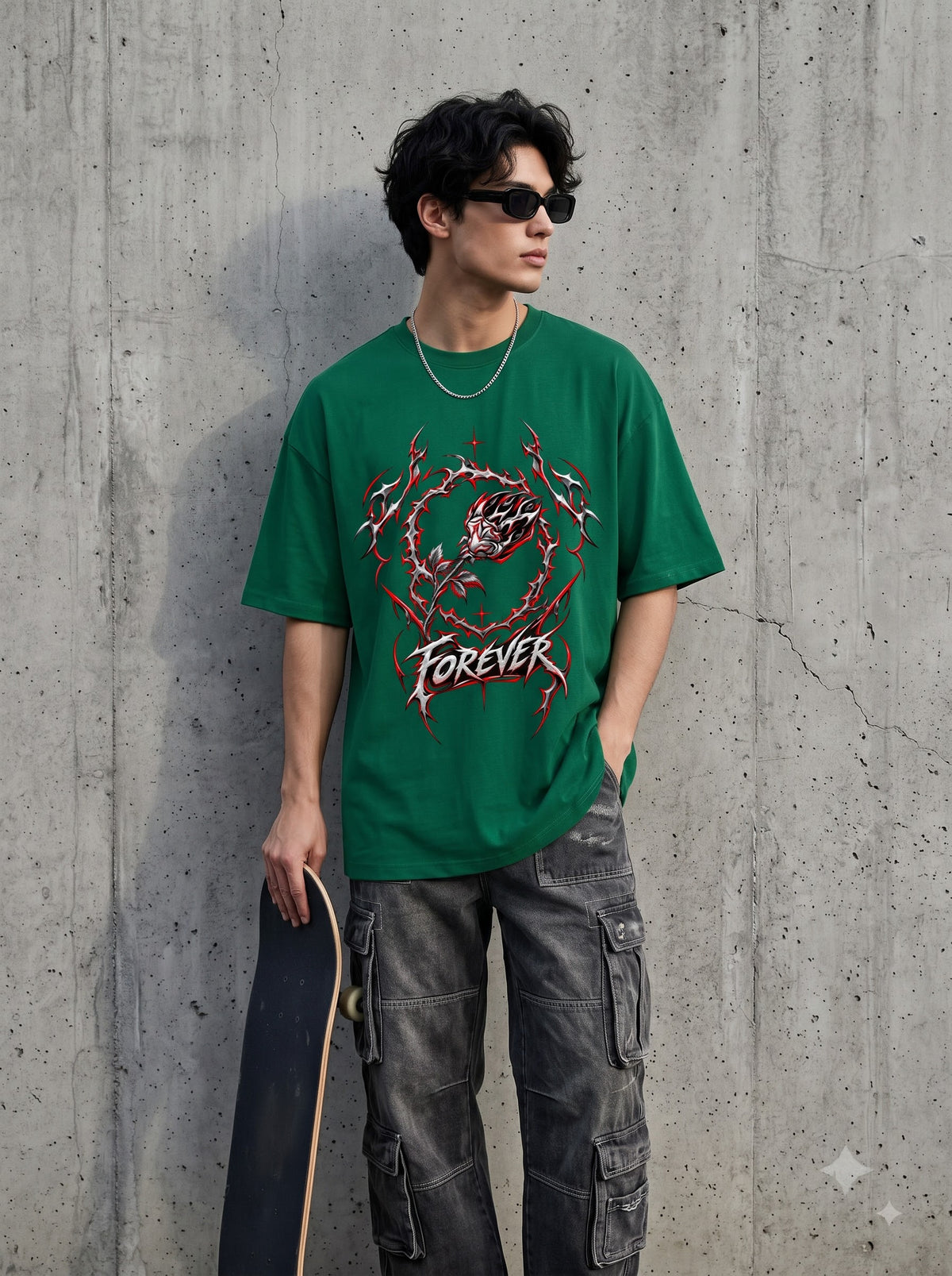 Urban Streetwear Tribal Rose Graphic Classic Crew T-Shirt