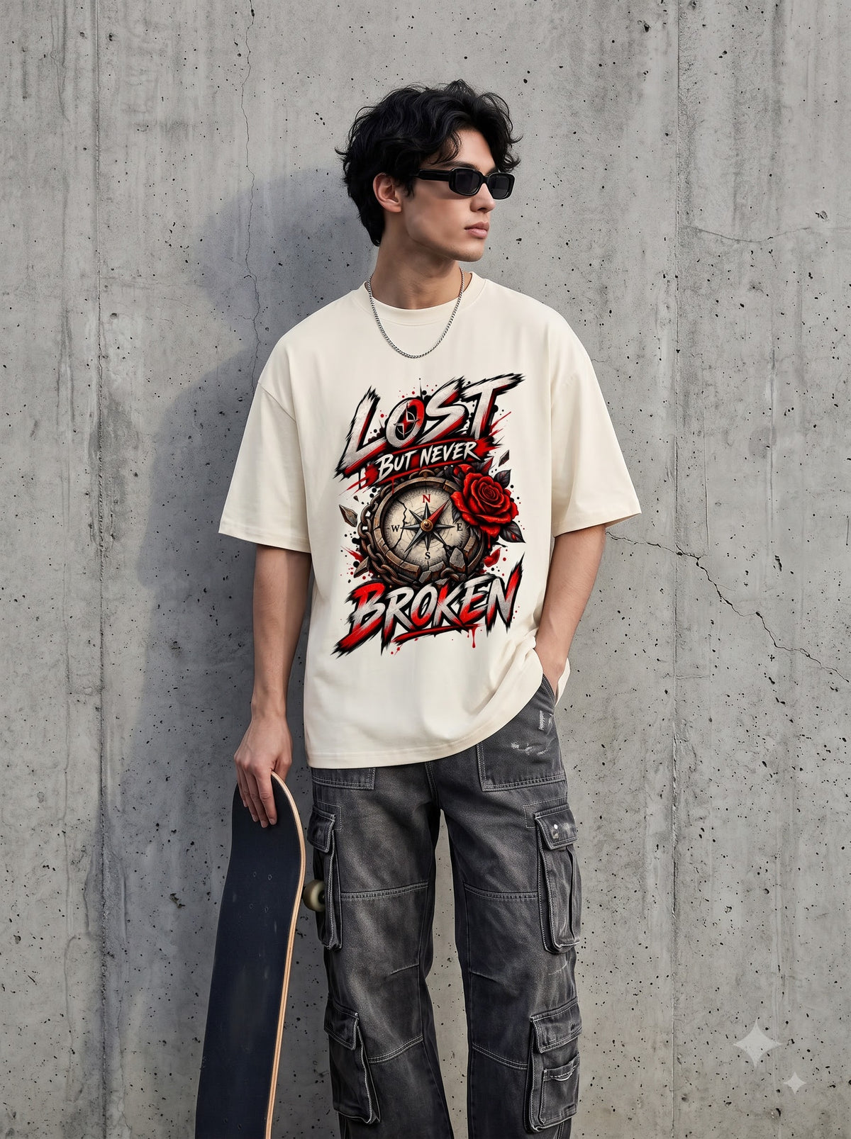 Streetwear Compass Quote Heavyweight Oversized Classic T-Shirt