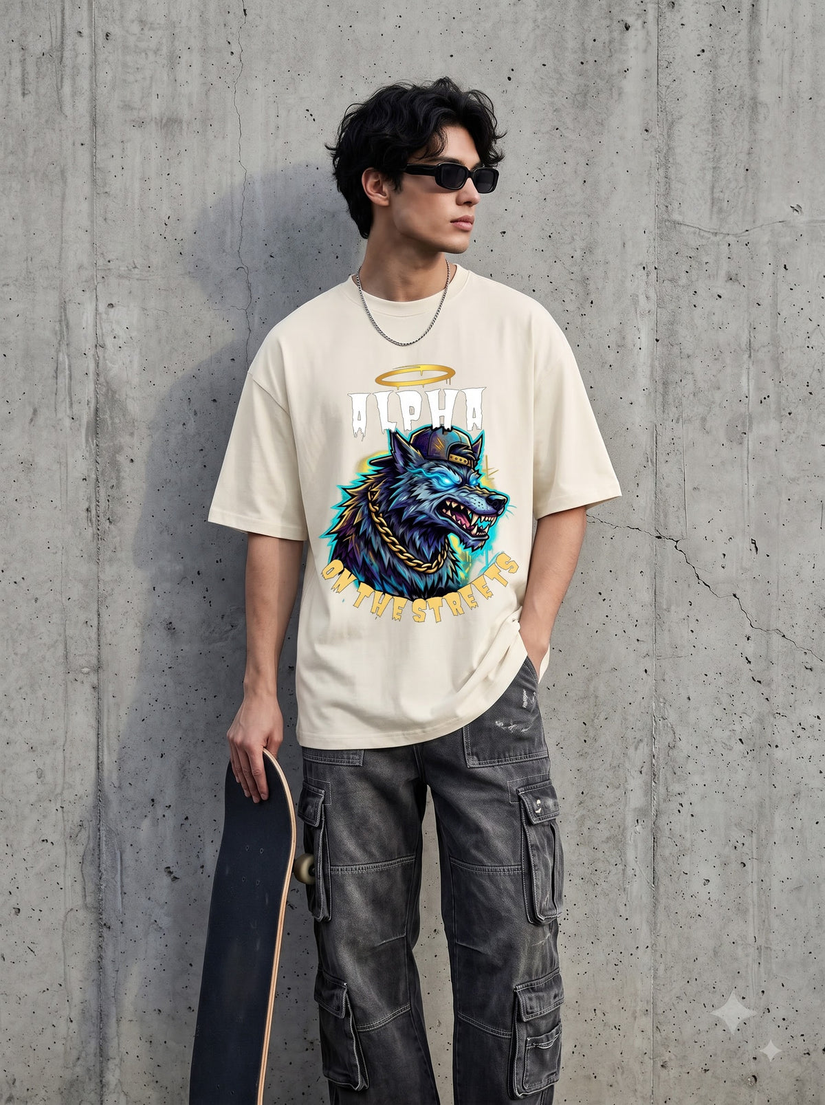 Streetwear Wolf Design Heavyweight Oversized Classic T-Shirt