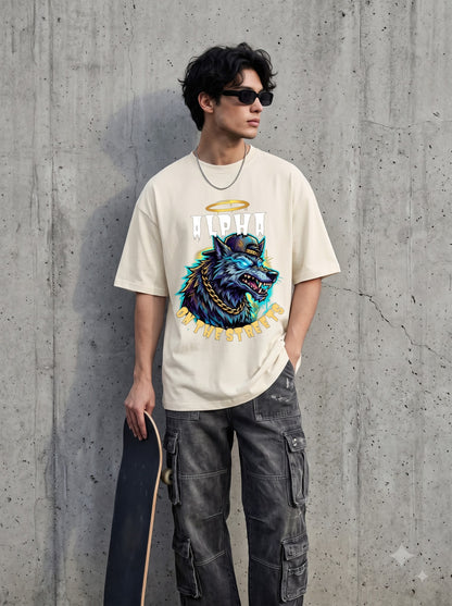 Streetwear Wolf Design Heavyweight Oversized Classic T-Shirt