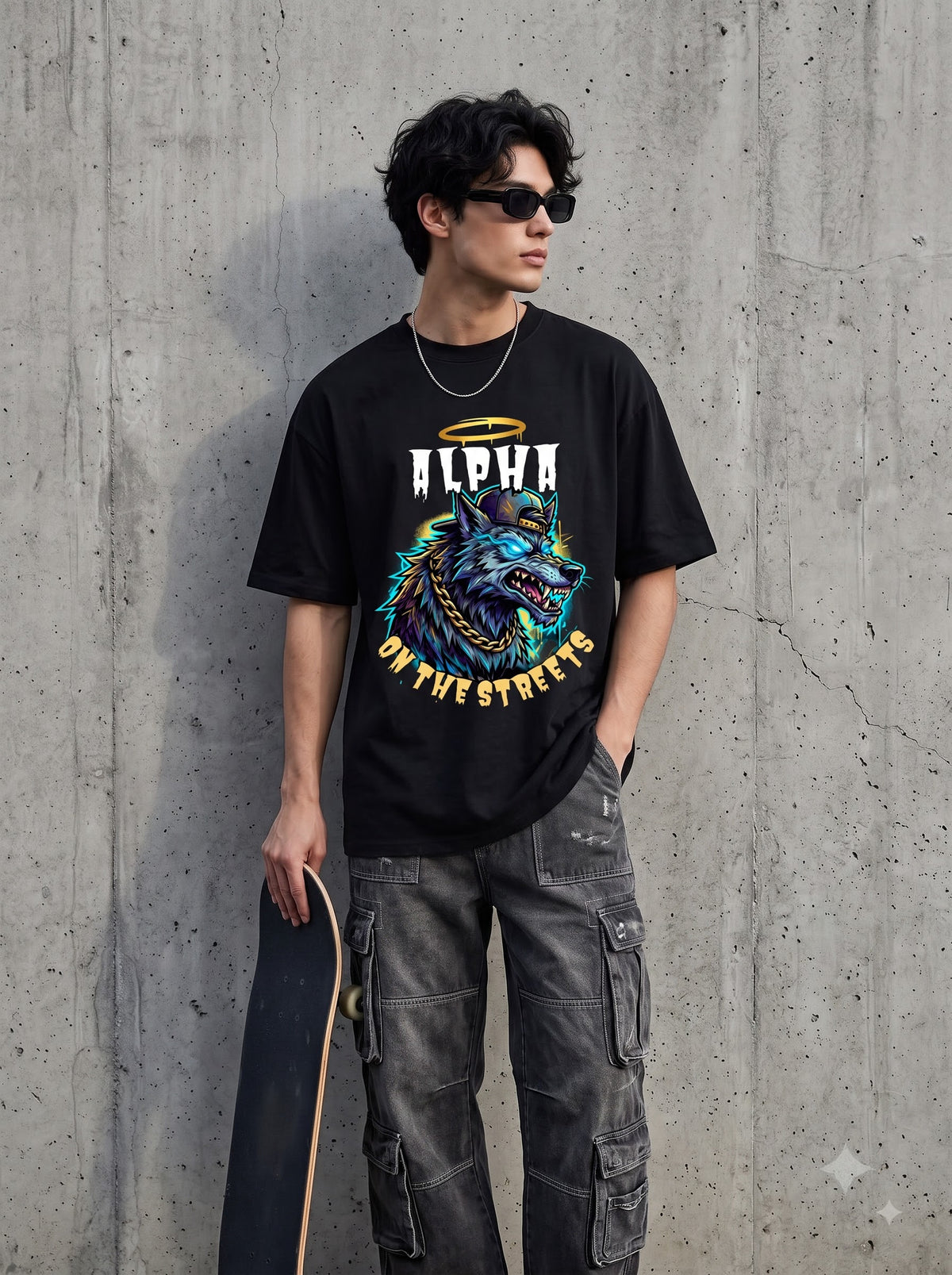 Streetwear Wolf Design Heavyweight Oversized Classic T-Shirt