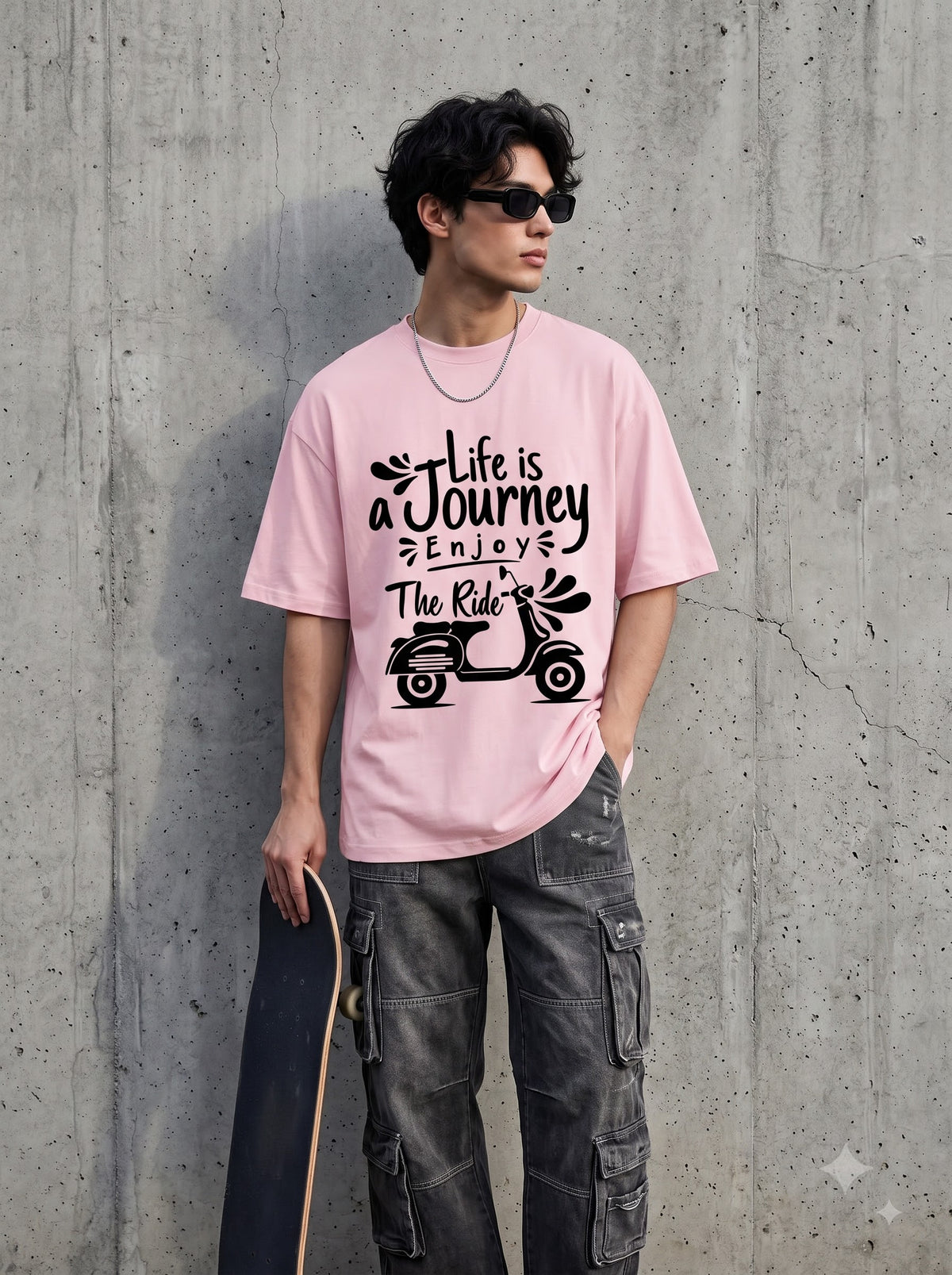 Cute Scooter Travel Quote White Oversized Crewneck T-Shirt