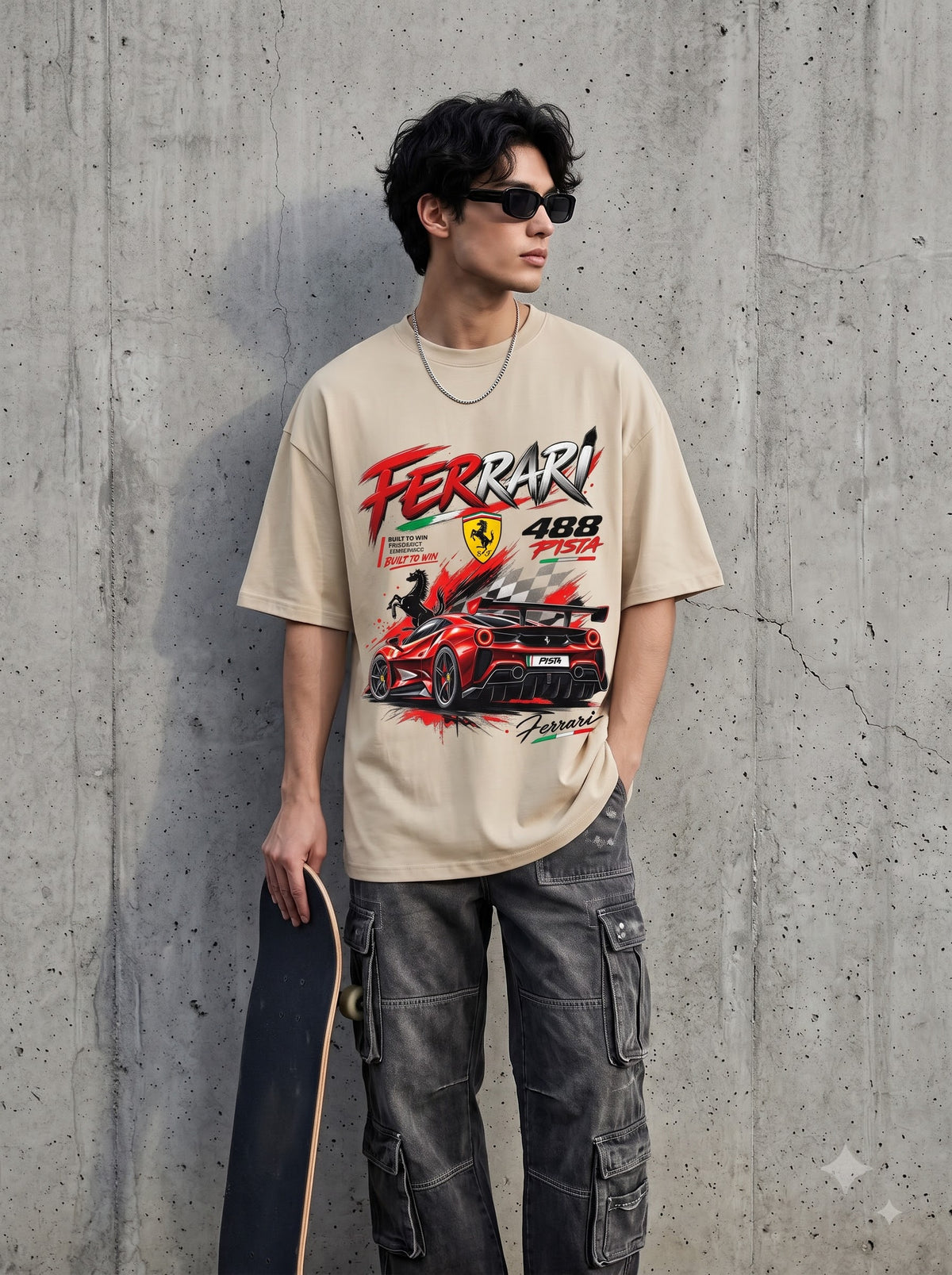 Ferrari 488 Racing Graphic Oversized Standard T-Shirt