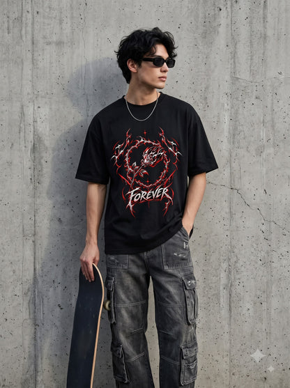 Urban Streetwear Tribal Rose Graphic Classic Crew T-Shirt