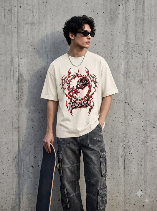 Urban Streetwear Tribal Rose Graphic Classic Crew T-Shirt
