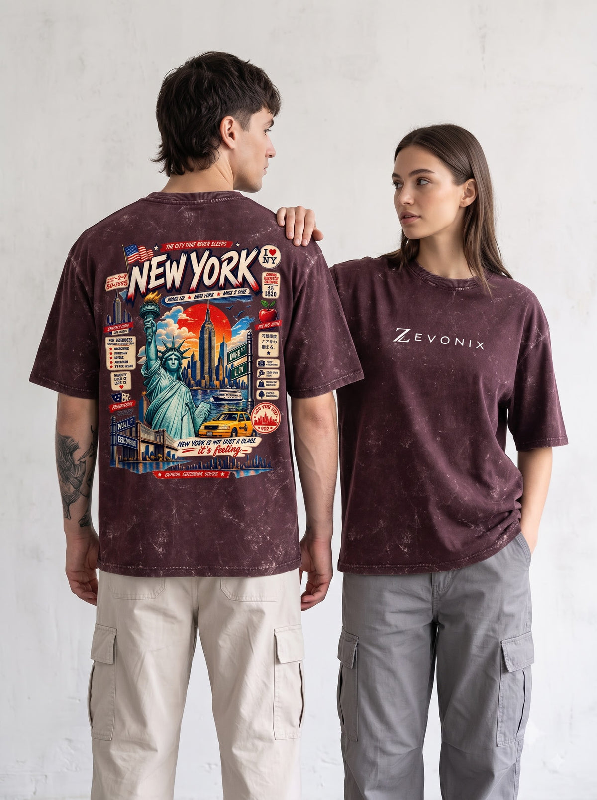 Vintage NY Skyline Acid Washed Oversized T-Shirt