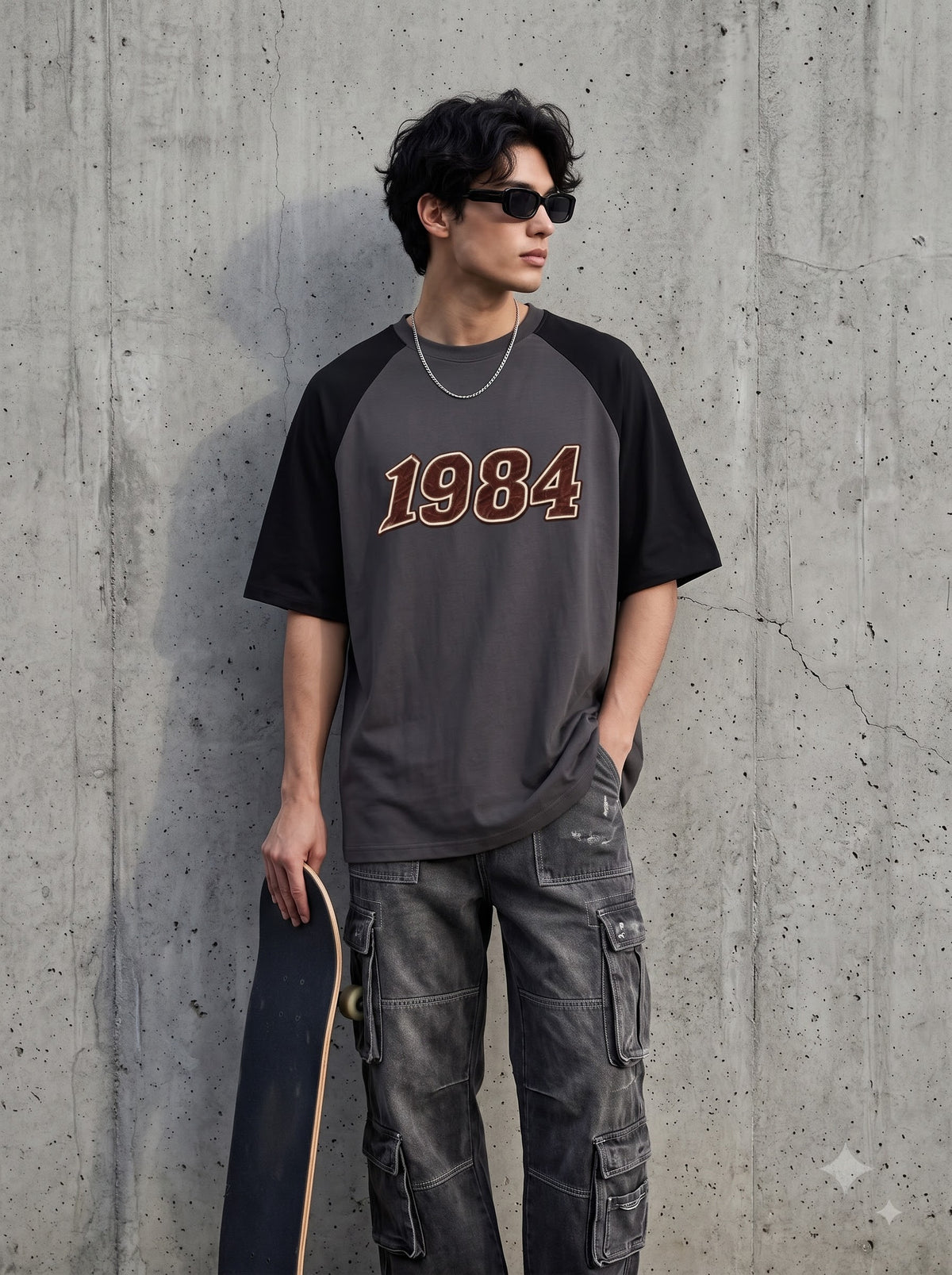1984 Varsity Typography Oversized Raglan T-Shirt