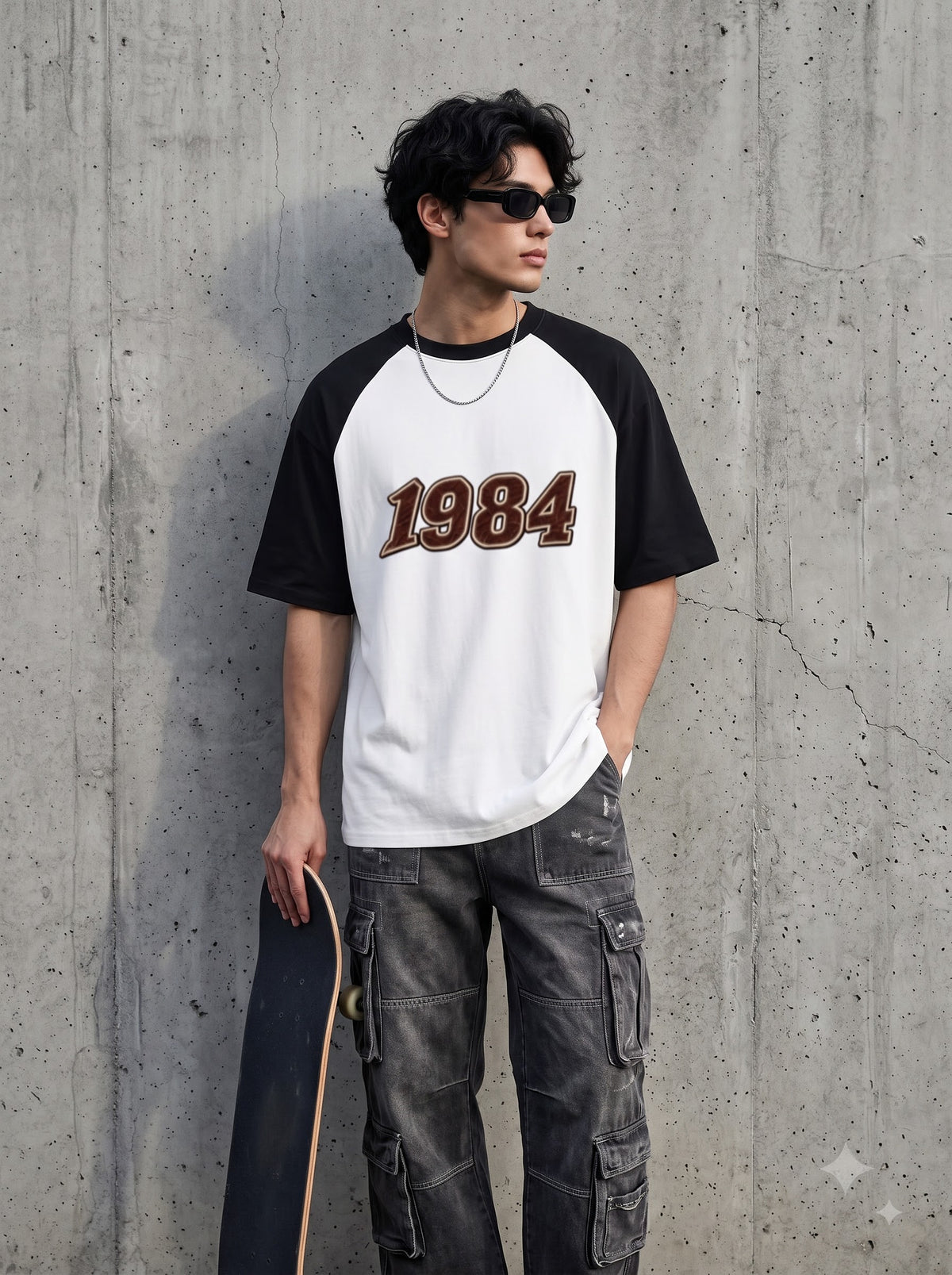 1984 Varsity Typography Oversized Raglan T-Shirt