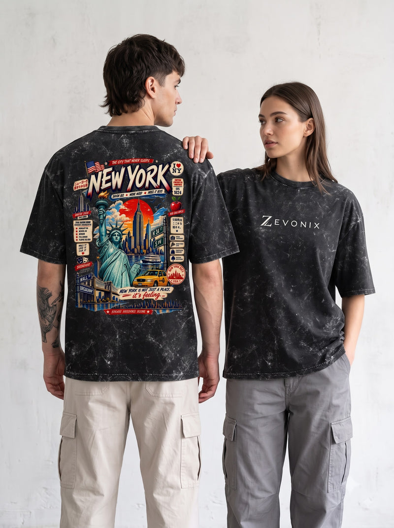 Vintage NY Skyline Acid Washed Oversized T-Shirt