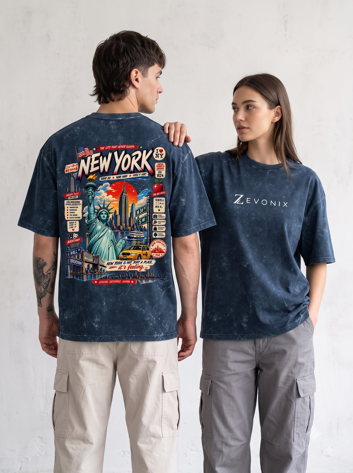 Vintage NY Skyline Acid Washed Oversized T-Shirt