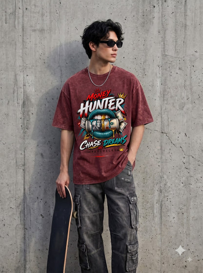 Greek Statue Money Typography Acid Washed Oversized T-Shirt