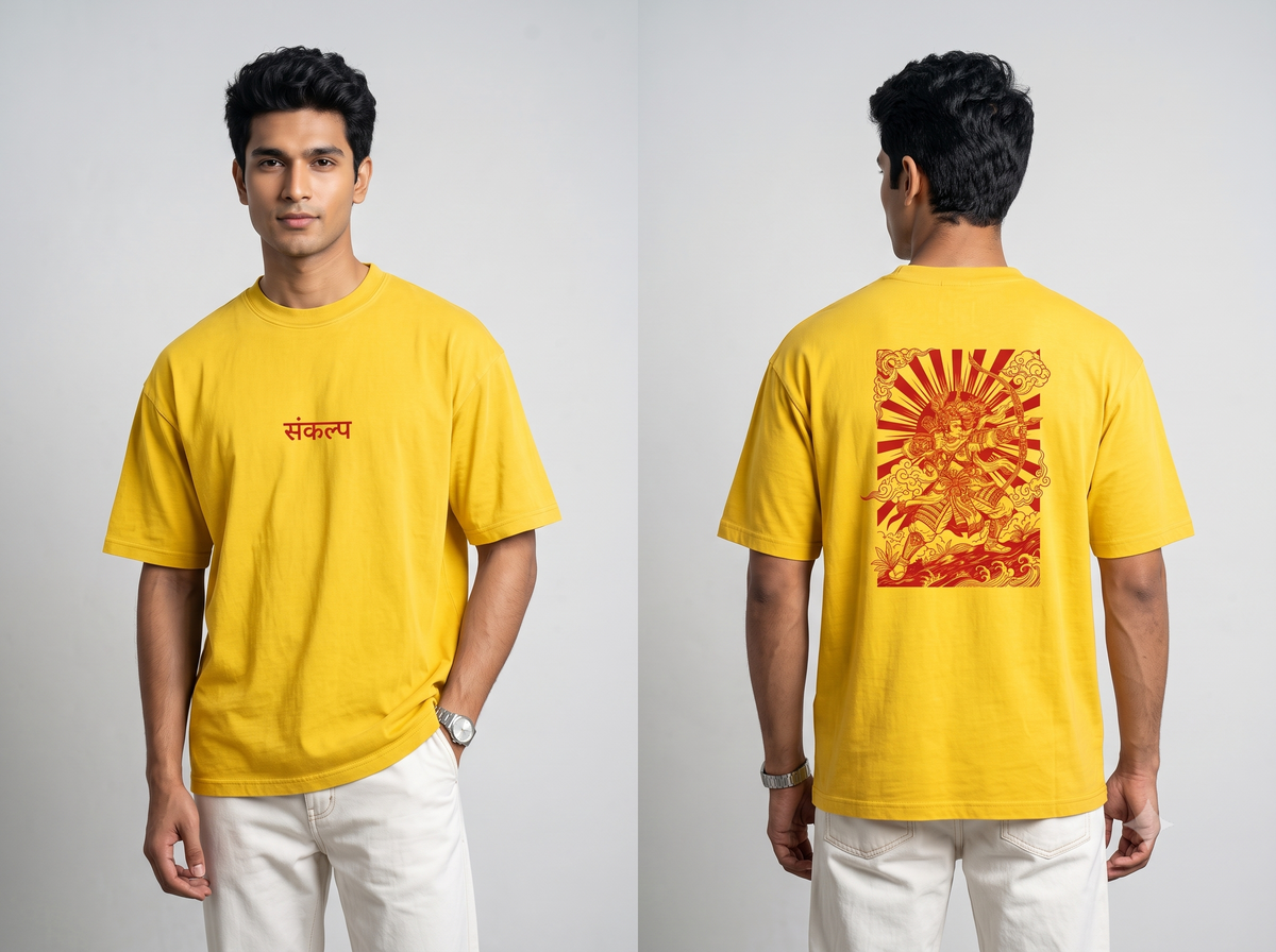 Sankalp Printed Mustard T-Shirt - Everyday Crew Neck