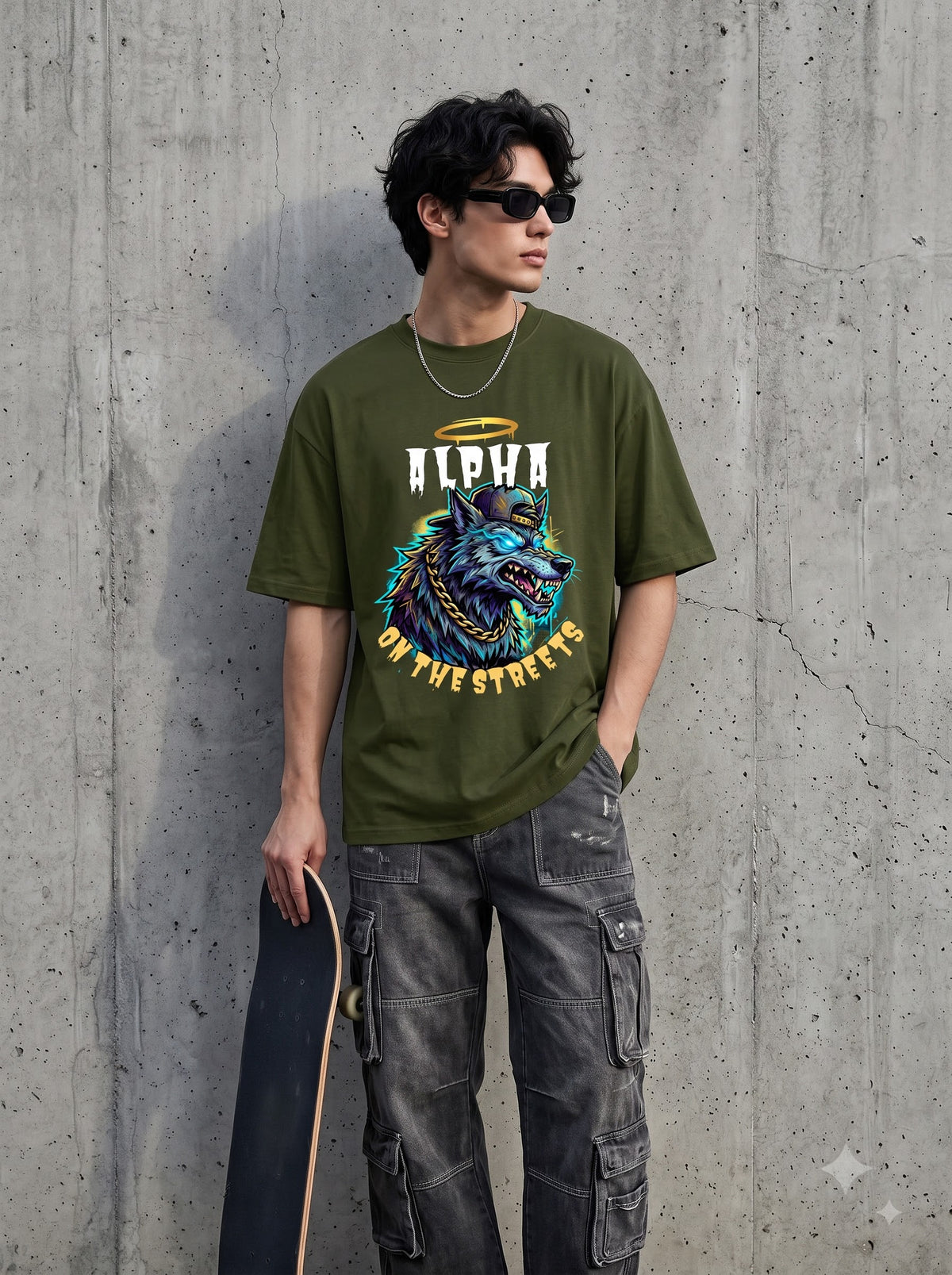 Streetwear Wolf Design Heavyweight Oversized Classic T-Shirt