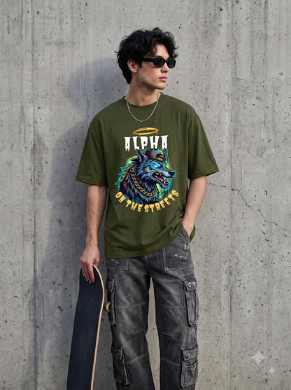 Streetwear Wolf Design Heavyweight Oversized Classic T-Shirt