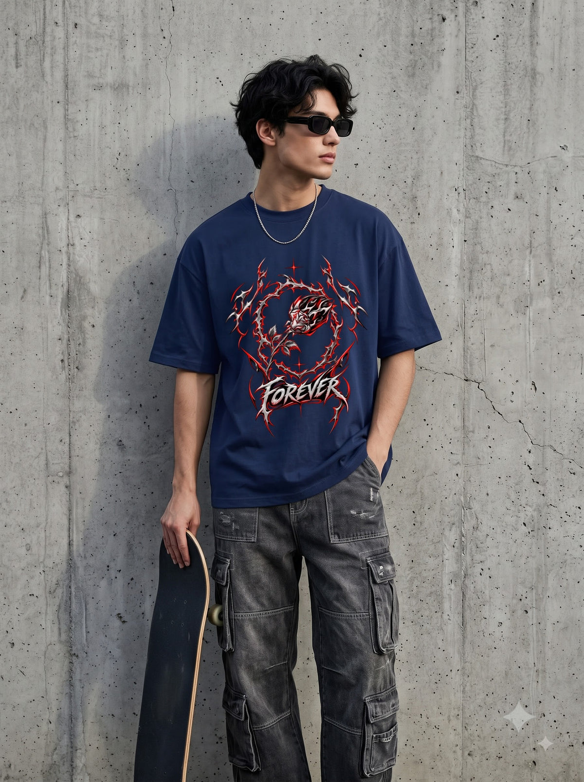 Urban Streetwear Tribal Rose Graphic Classic Crew T-Shirt