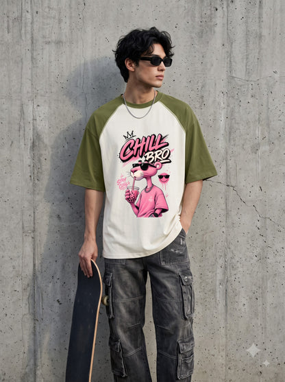 Premium Cotton Oversized Raglan T-Shirt with Panther Art