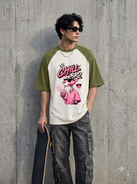 Premium Cotton Oversized Raglan T-Shirt with Panther Art