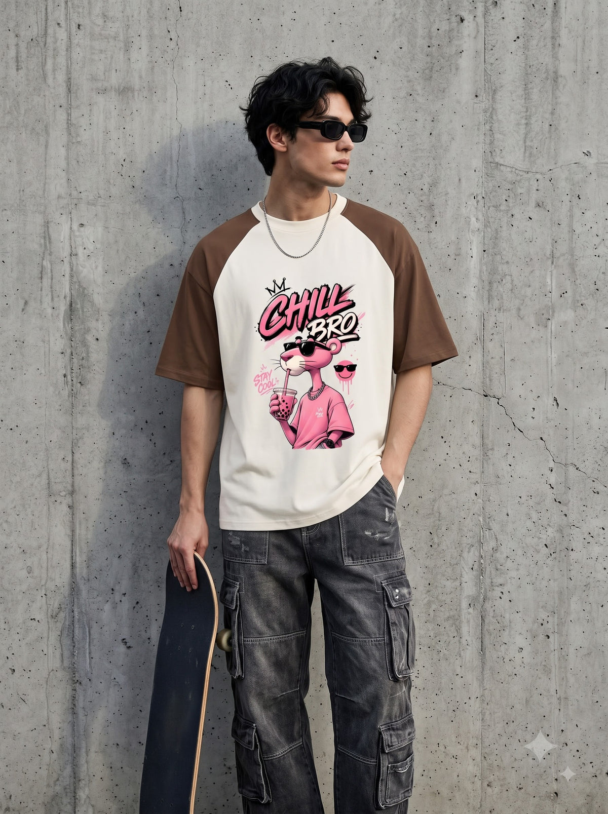 Premium Cotton Oversized Raglan T-Shirt with Panther Art