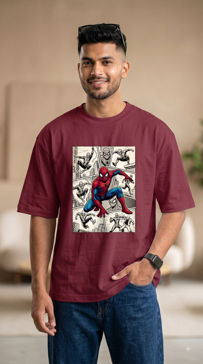 Spider-Man Action Comic Strip Print Oversized Tee