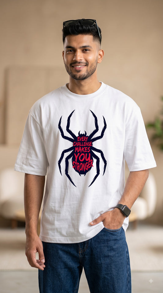 Streetwear Typography Spider Design Heavyweight Oversized Tee