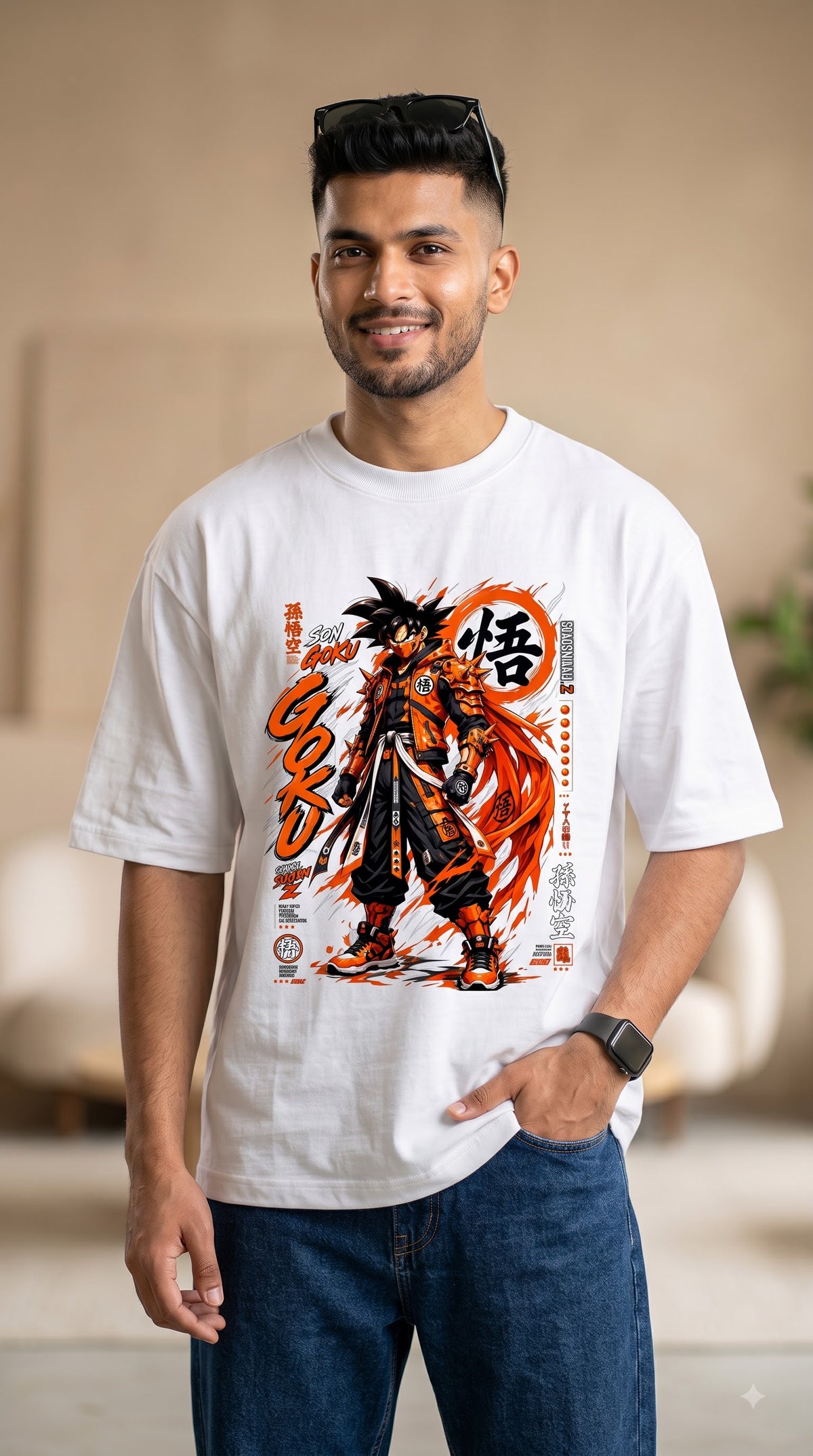 Son Goku Armor Anime Graphic Oversized Terry T-Shirt