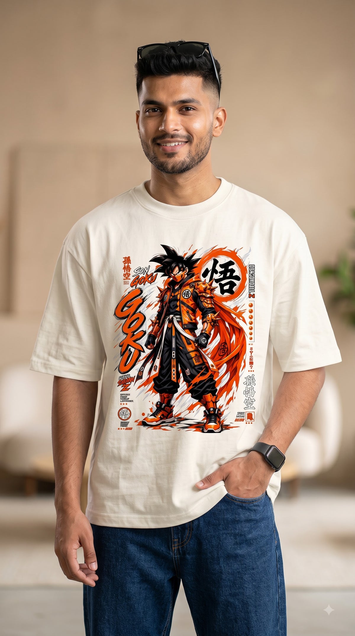 Son Goku Armor Anime Graphic Oversized Terry T-Shirt