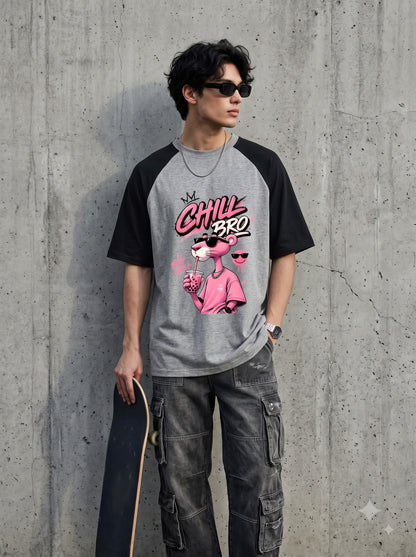 Premium Cotton Oversized Raglan T-Shirt with Panther Art