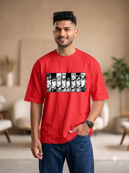 Multi-Character Anime Face Graphic T-Shirt | Premium Terry Oversized